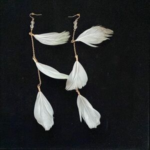 White and Gold Feather Drop Earrings